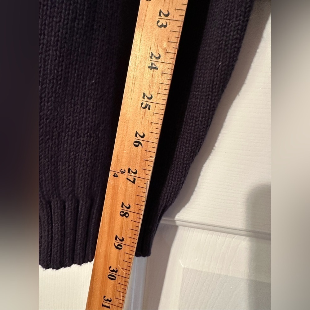 J. CREW Authentic Vntg Y2K L Navy Cotton Ribbed Stripe V Neck Varsity Ribbed NEW - Picture 8 of 9
